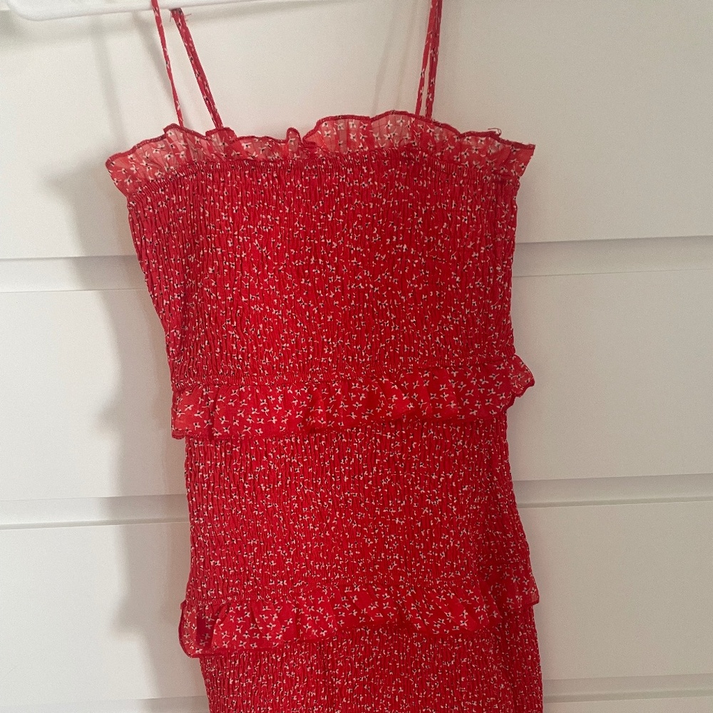 Red Bodycon Ruched Mini Dress with tiny flowers- SIZE SMALL